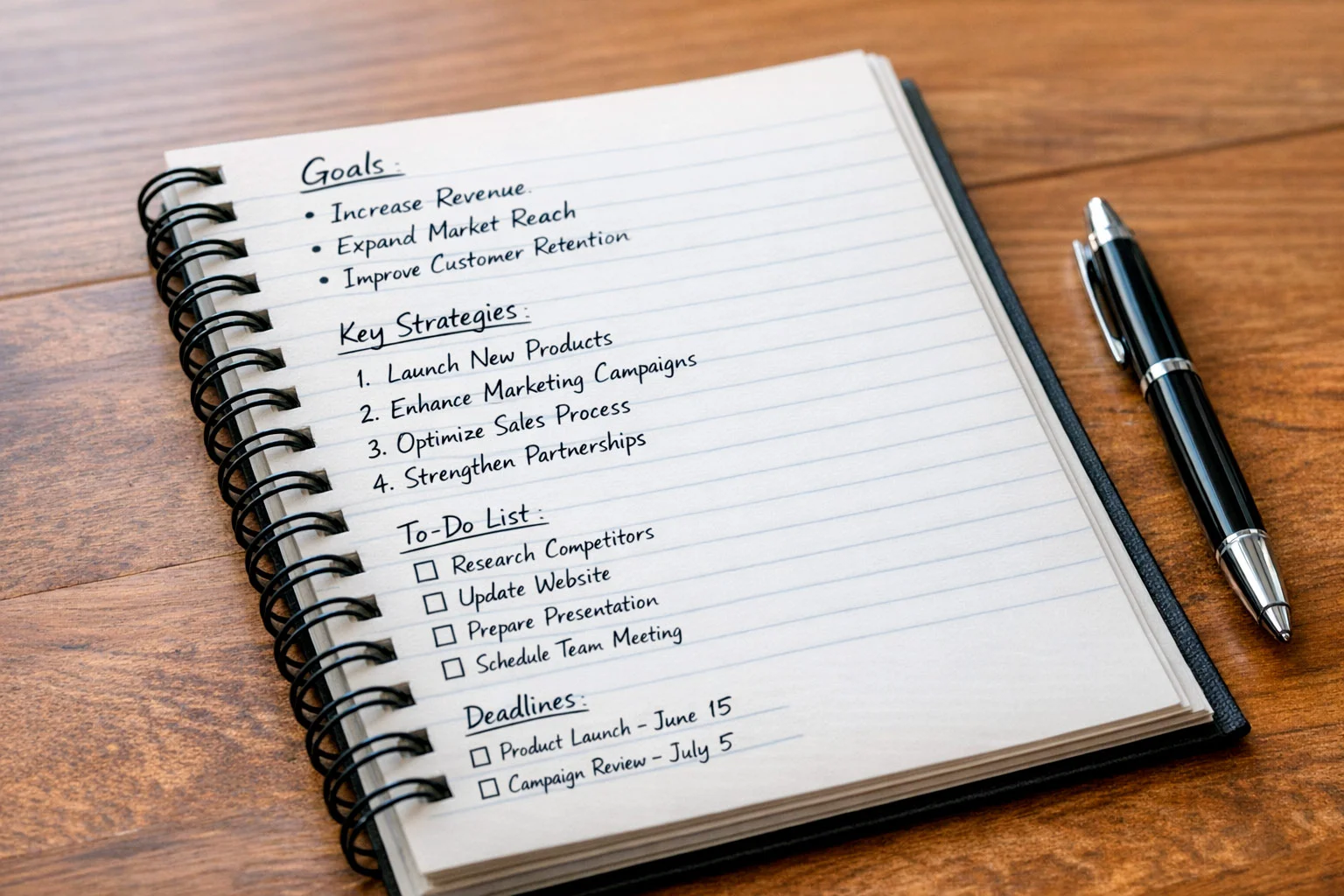 Notebook with betting strategy notes and pen on wooden desk