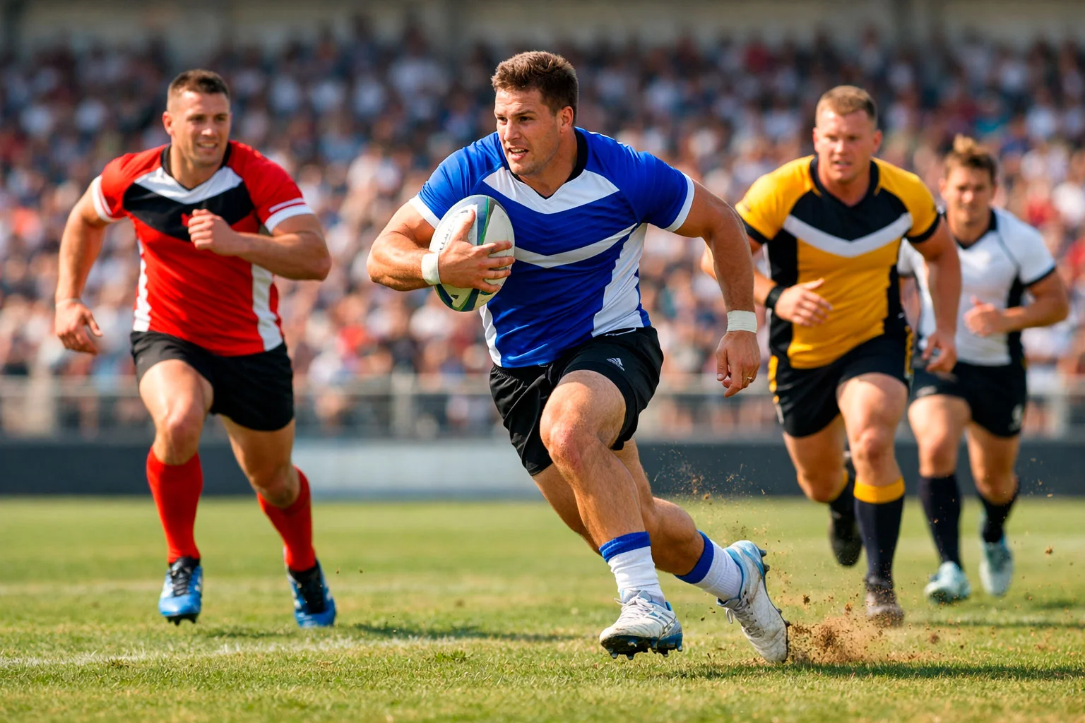 Rugby League players in action during NRL match on grass field