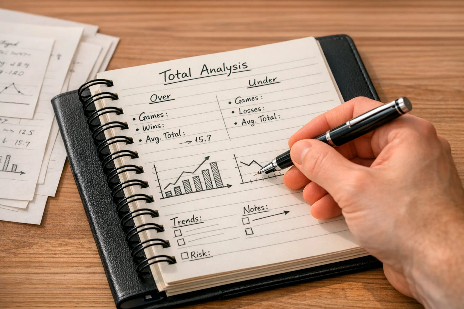 Hand writing predictions and analysis in sports betting journal
